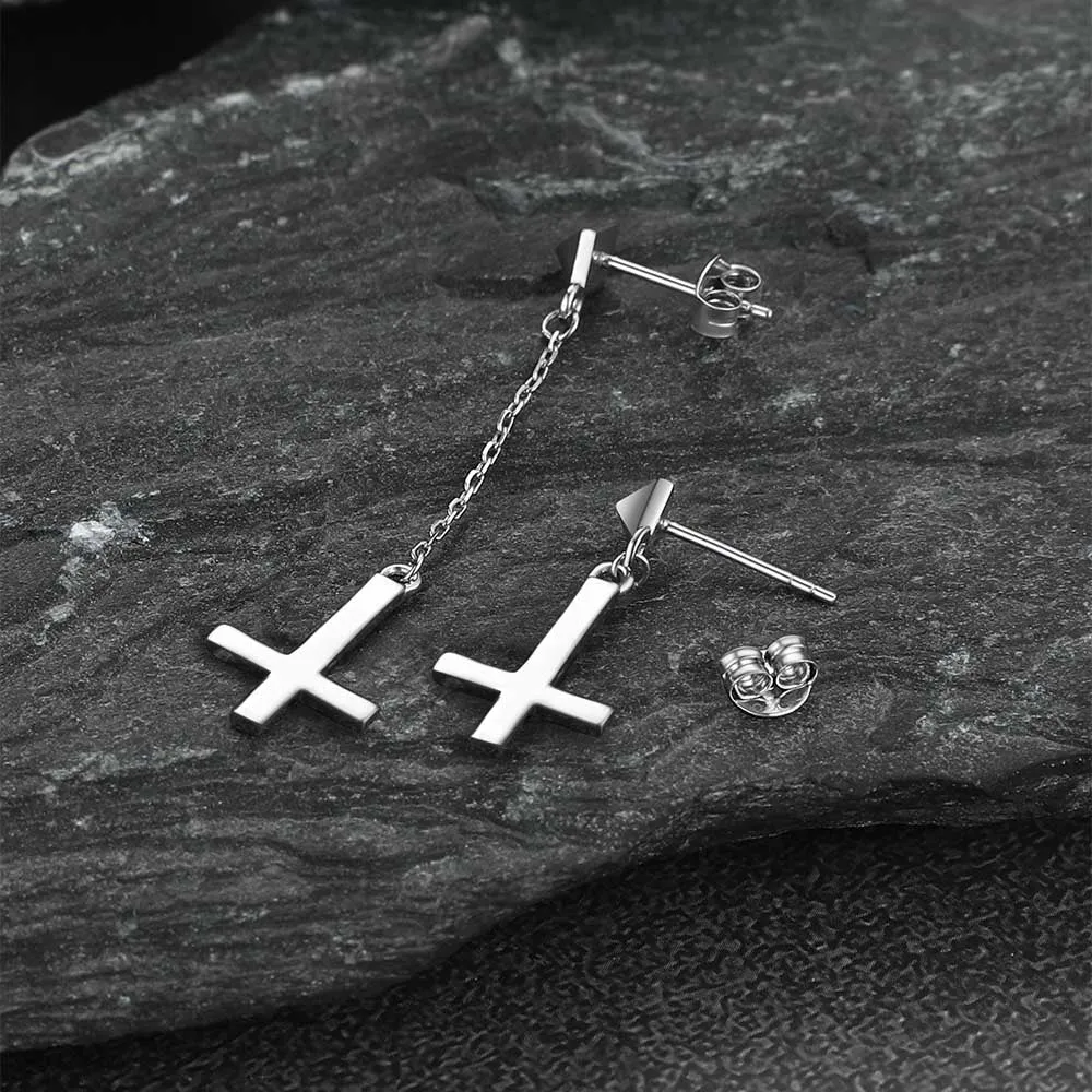 Sterling Silver Inverted Cross Dangling Stud Earrings for Men Women sold by FaithHeart product image thumbnail 3