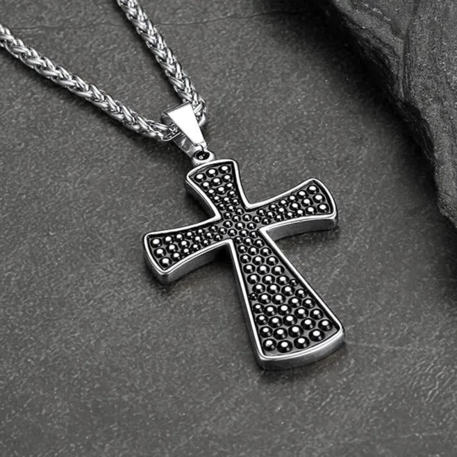 Thick Christ Simple Cross Necklace with Black Enamel Dotted sold by FaithHeart product image thumbnail 4