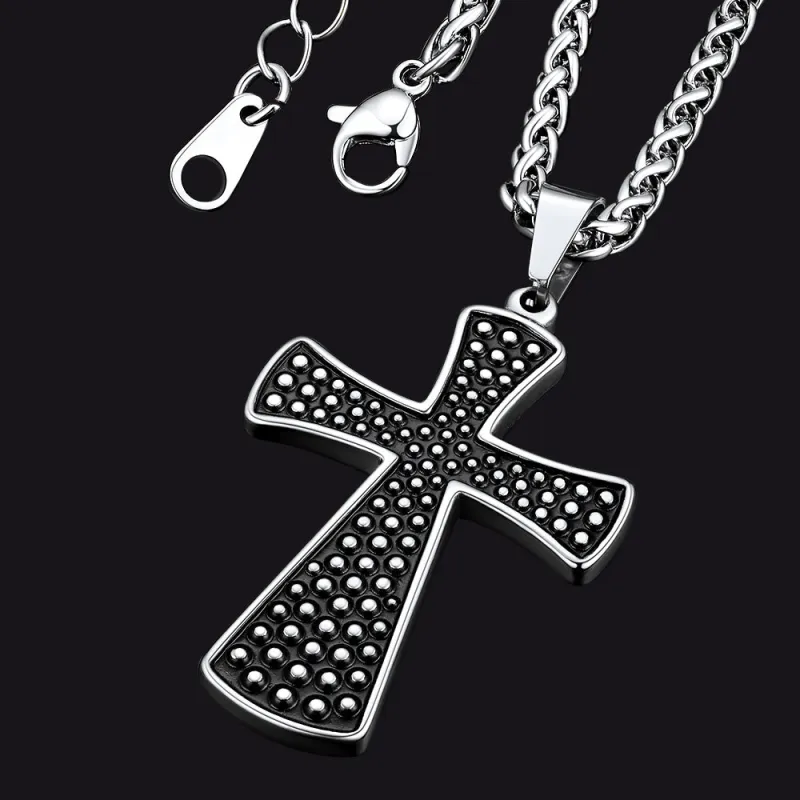 Thick Christ Simple Cross Necklace with Black Enamel Dotted sold by FaithHeart