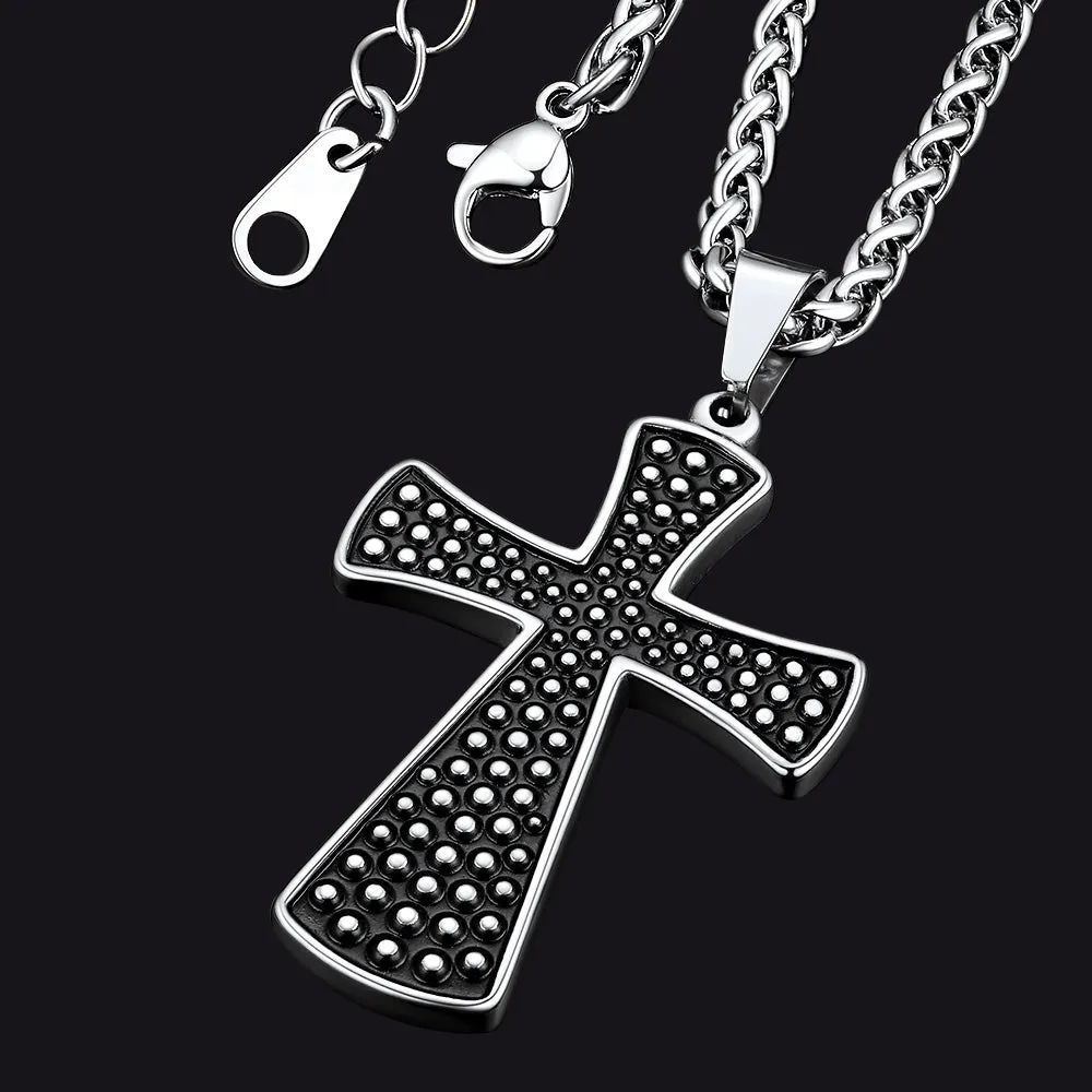 Thick Christ Simple Cross Necklace with Black Enamel Dotted sold by FaithHeart