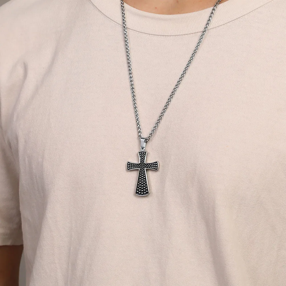 Thick Christ Simple Cross Necklace with Black Enamel Dotted sold by FaithHeart product image thumbnail 2
