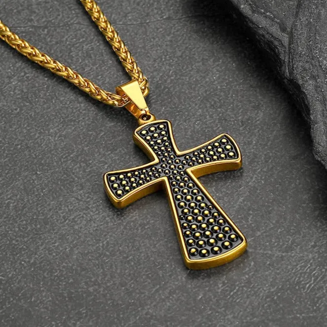Thick Christ Simple Cross Necklace with Black Enamel Dotted sold by FaithHeart product image thumbnail 5