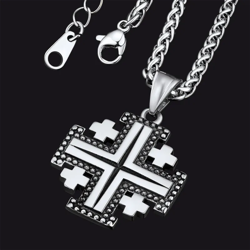 Religious Jerusalem Cross Necklace Stainless Steel sold by FaithHeart