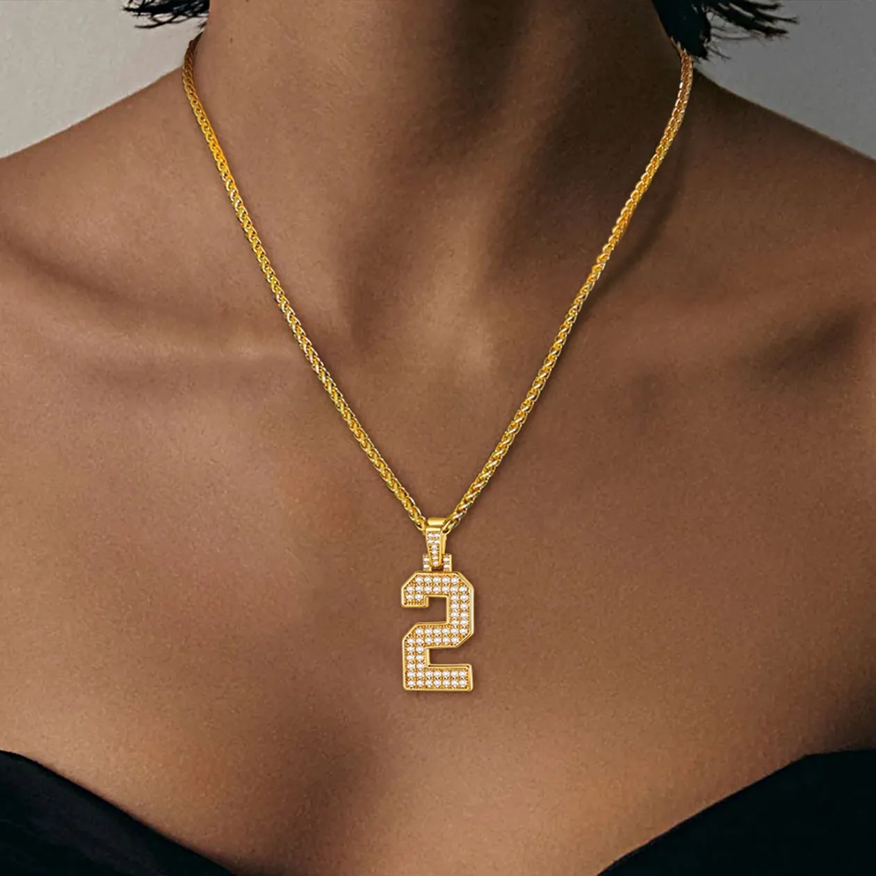 Gold Number Initial Chain Necklace with Cubic Zirconia for Men sold by FaithHeart product image thumbnail 3
