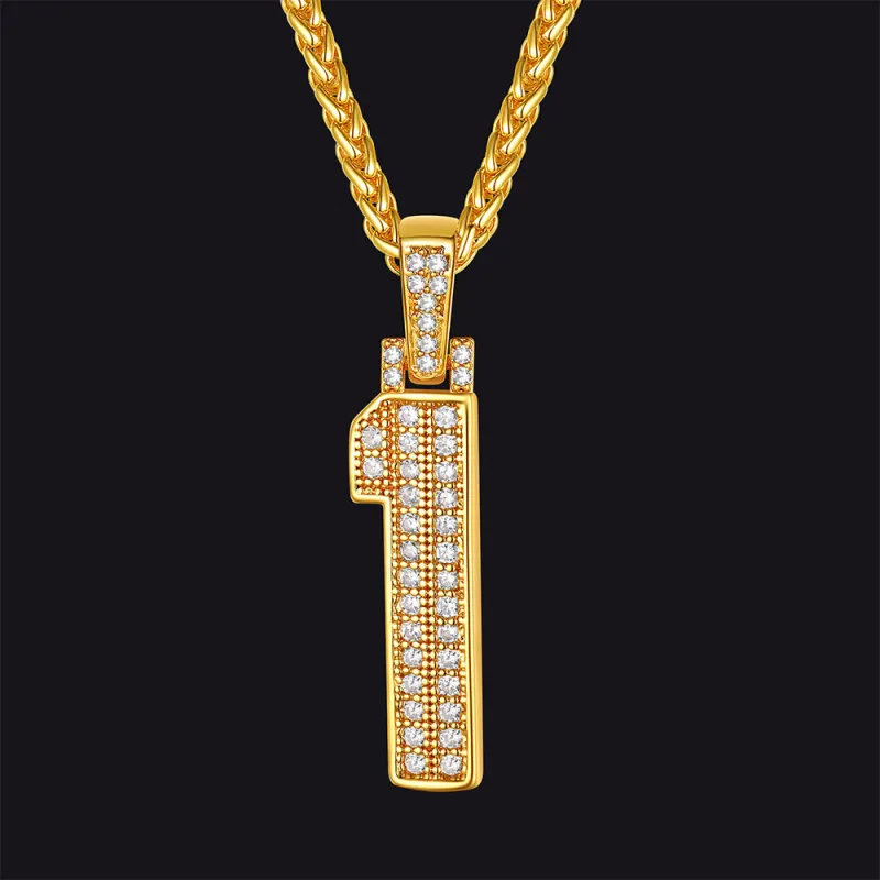 Gold Number Initial Chain Necklace with Cubic Zirconia for Men Women sold by FaithHeart