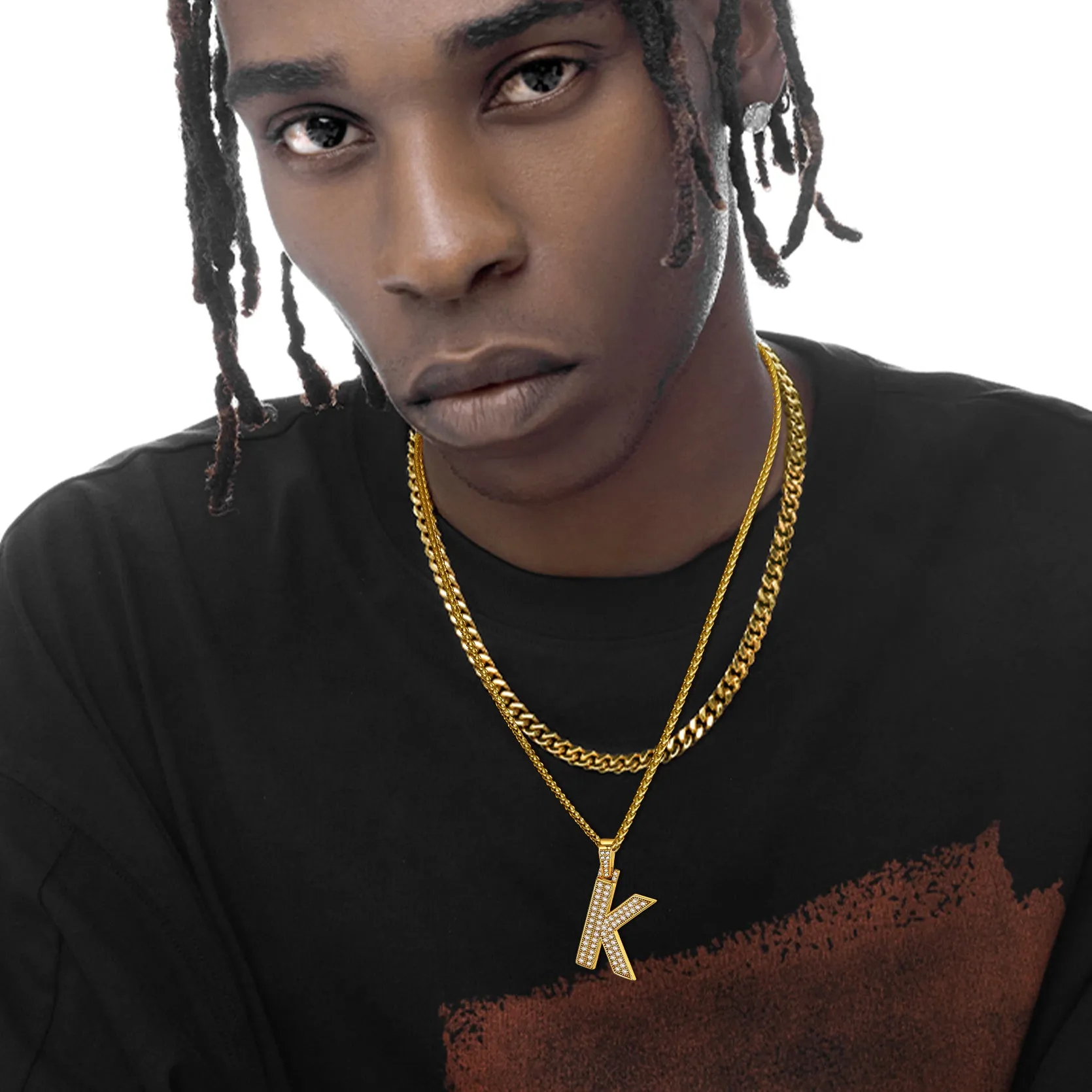 Gold Number Initial Chain Necklace with Cubic Zirconia for Men sold by FaithHeart product image thumbnail 4