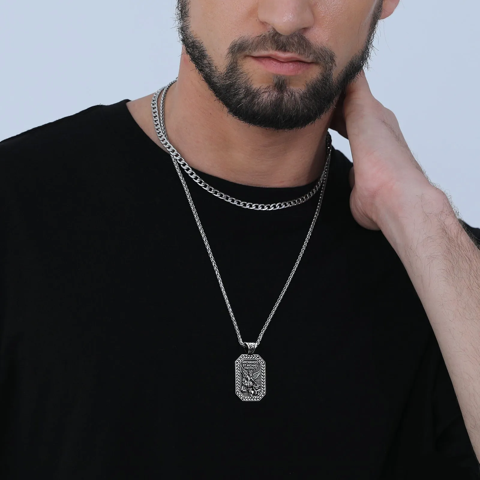 Catholic Archangel Saint Michael Dog Tag Necklace for Men sold by FaithHeart product image thumbnail 2