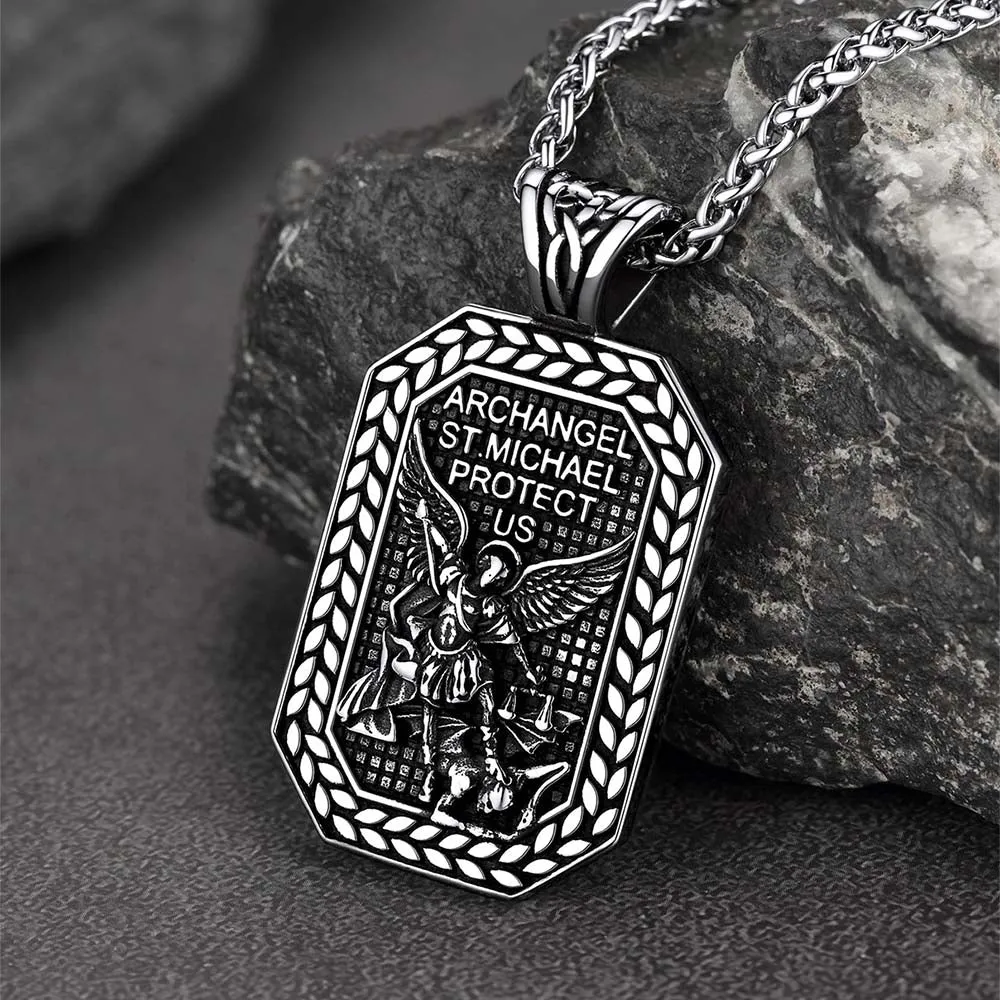 Archangel Saint Michael Dog Tag Pendant Necklace for Men sold by FaithHeart product image thumbnail 5