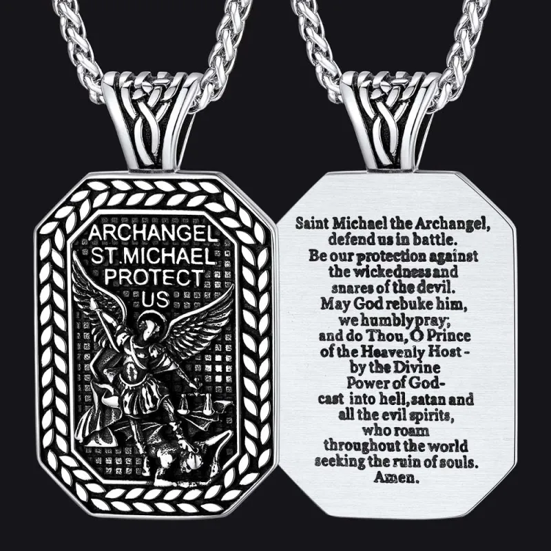 Archangel Saint Michael Dog Tag Pendant Necklace for Men sold by FaithHeart