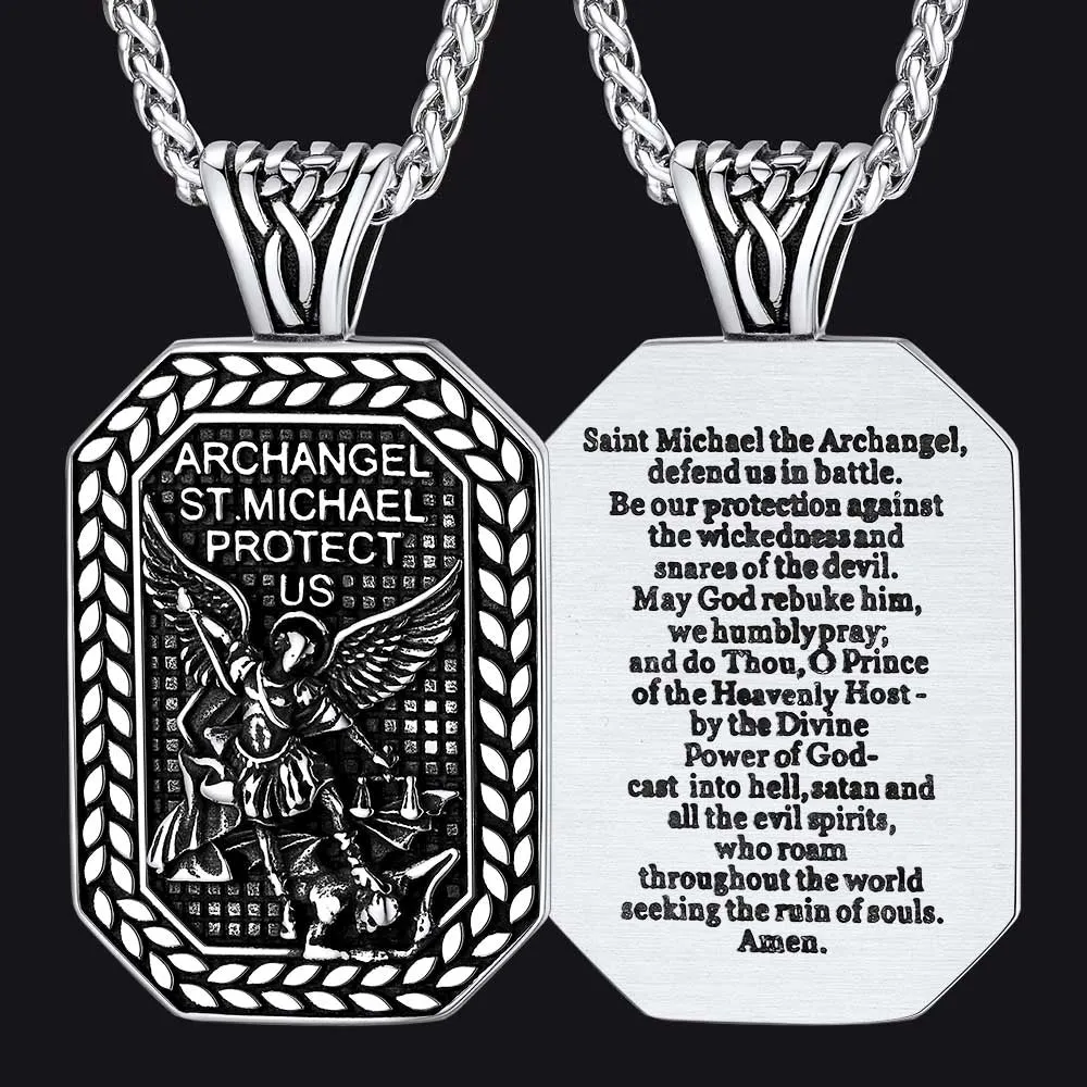 Archangel Saint Michael Dog Tag Pendant Necklace for Men sold by FaithHeart