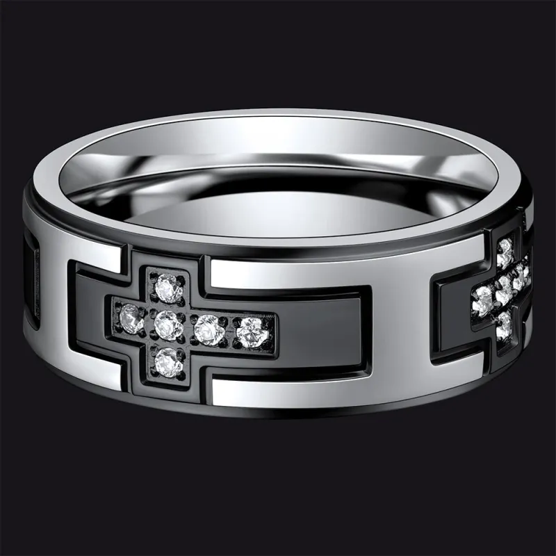 Cross Rings 5A+ Cubic Zirconia Stainless Steel Band Ring sold by FaithHeart