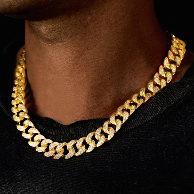 14MM Iced 18K Gold Cuban Link Chain Necklace for Men sold by FaithHeart