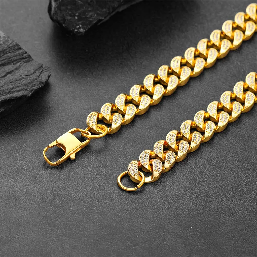 14MM Iced 18K Gold Cuban Link Chain Necklace for Men sold by FaithHeart product image thumbnail 4