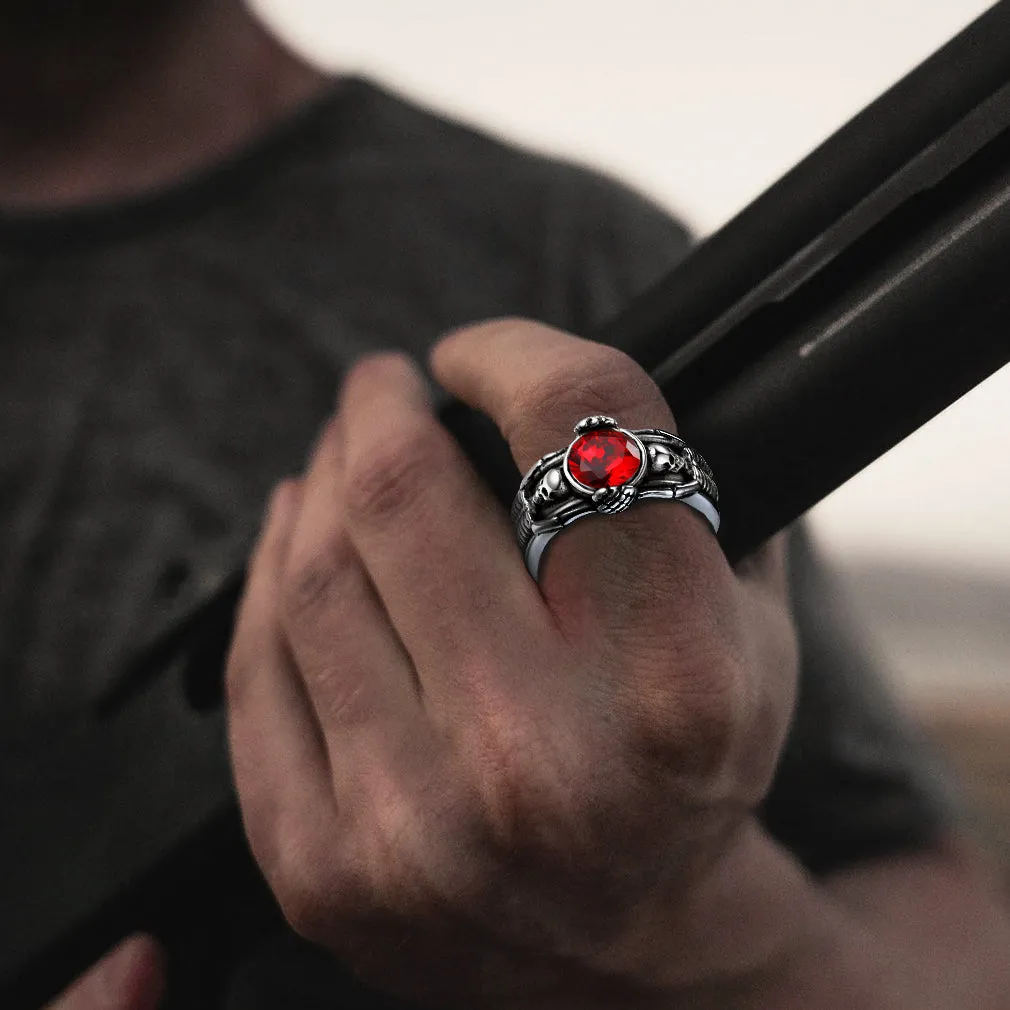 Gothic Gemstone Skull Ring Birthstone Signet Ring For Men sold by FaithHeart product image thumbnail 2