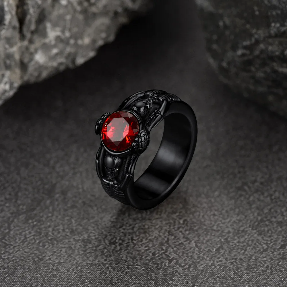 Gothic Gemstone Skull Ring Birthstone Signet Ring For Men sold by FaithHeart product image thumbnail 5