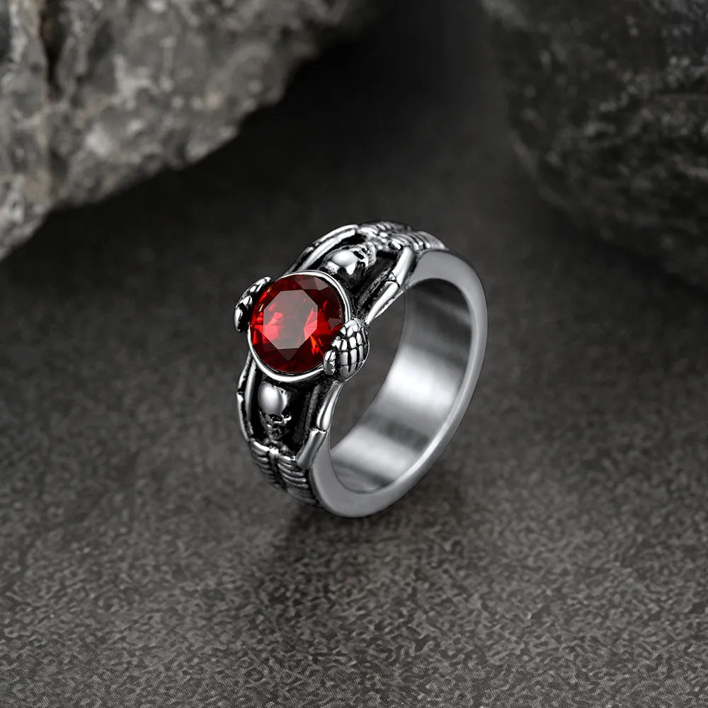 Gothic Gemstone Skull Ring Birthstone Signet Ring For Men sold by FaithHeart product image thumbnail 3