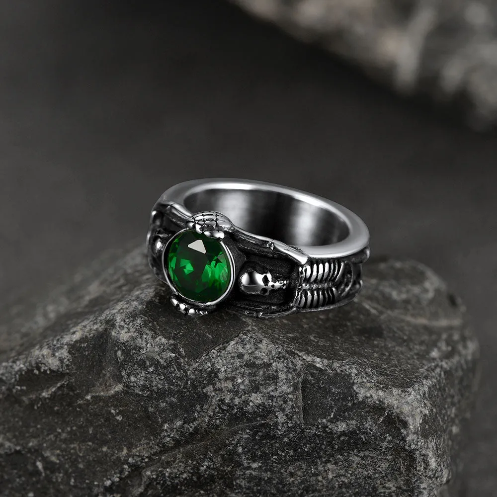 Gothic Gemstone Skull Ring Birthstone Signet Ring For Men sold by FaithHeart product image thumbnail 4