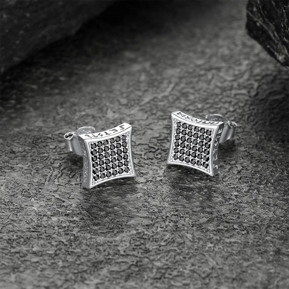 9mm Square Black Diamond Stud Earrings with Viking Runes sold by FaithHeart product image thumbnail 4