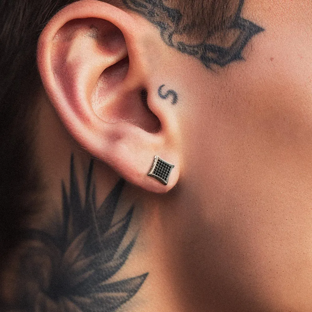 9mm Square Black Diamond Stud Earrings with Viking Runes sold by FaithHeart product image thumbnail 2