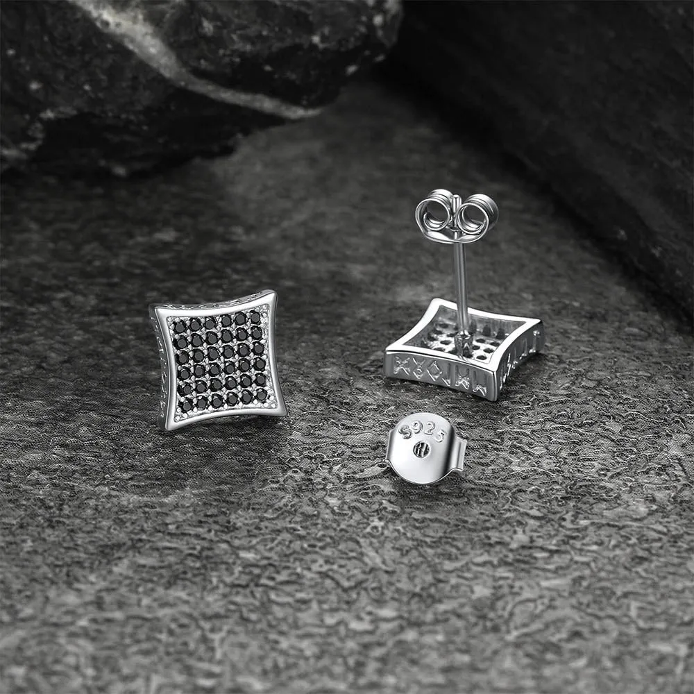 9mm Square Black Diamond Stud Earrings with Viking Runes sold by FaithHeart product image thumbnail 5