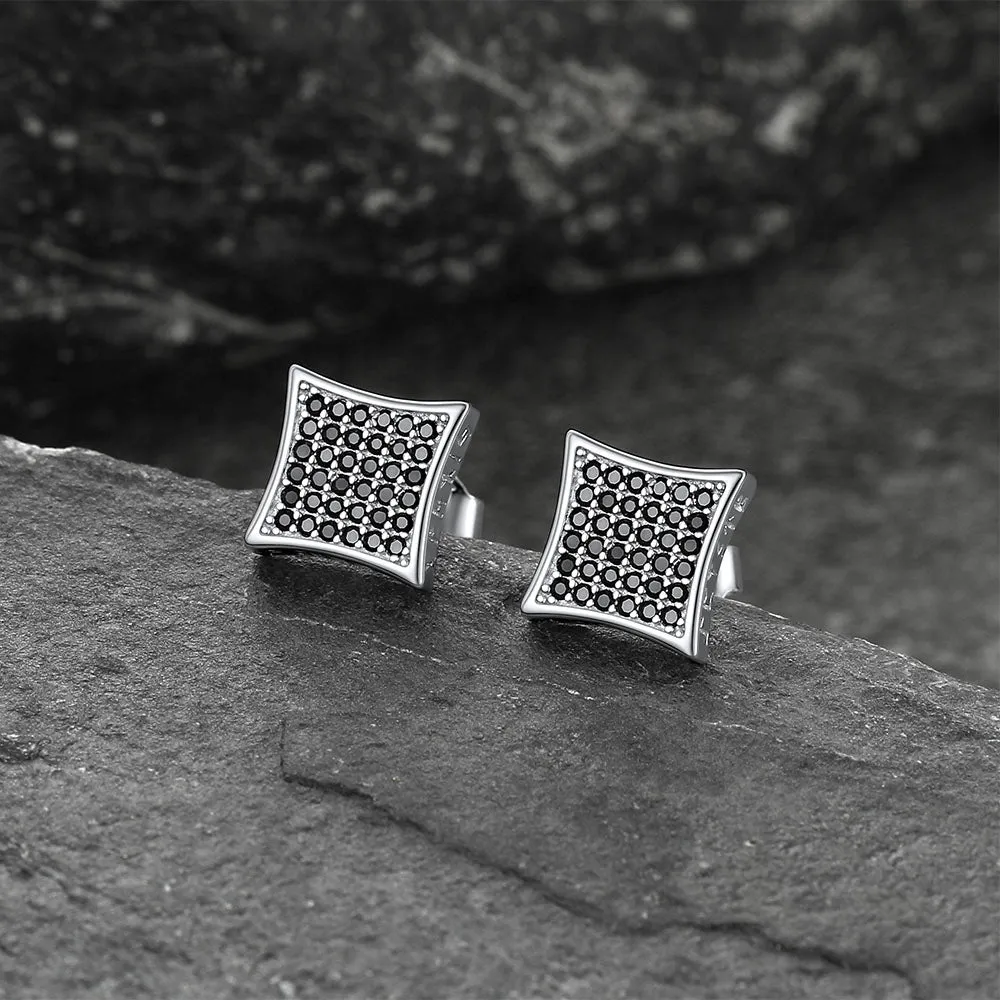 9mm Square Black Diamond Stud Earrings with Viking Runes sold by FaithHeart product image thumbnail 3