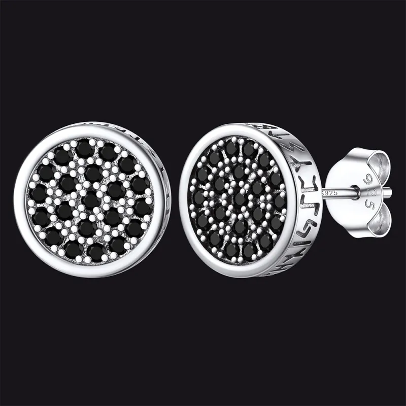 10mm Round Black Diamond Stud Earrings with Runes sold by FaithHeart