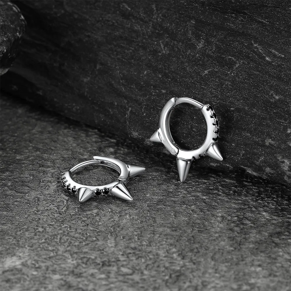 Flash Sale Sterling Silver Spike Hoop Earrings with Black Onyx sold by FaithHeart product image thumbnail 4