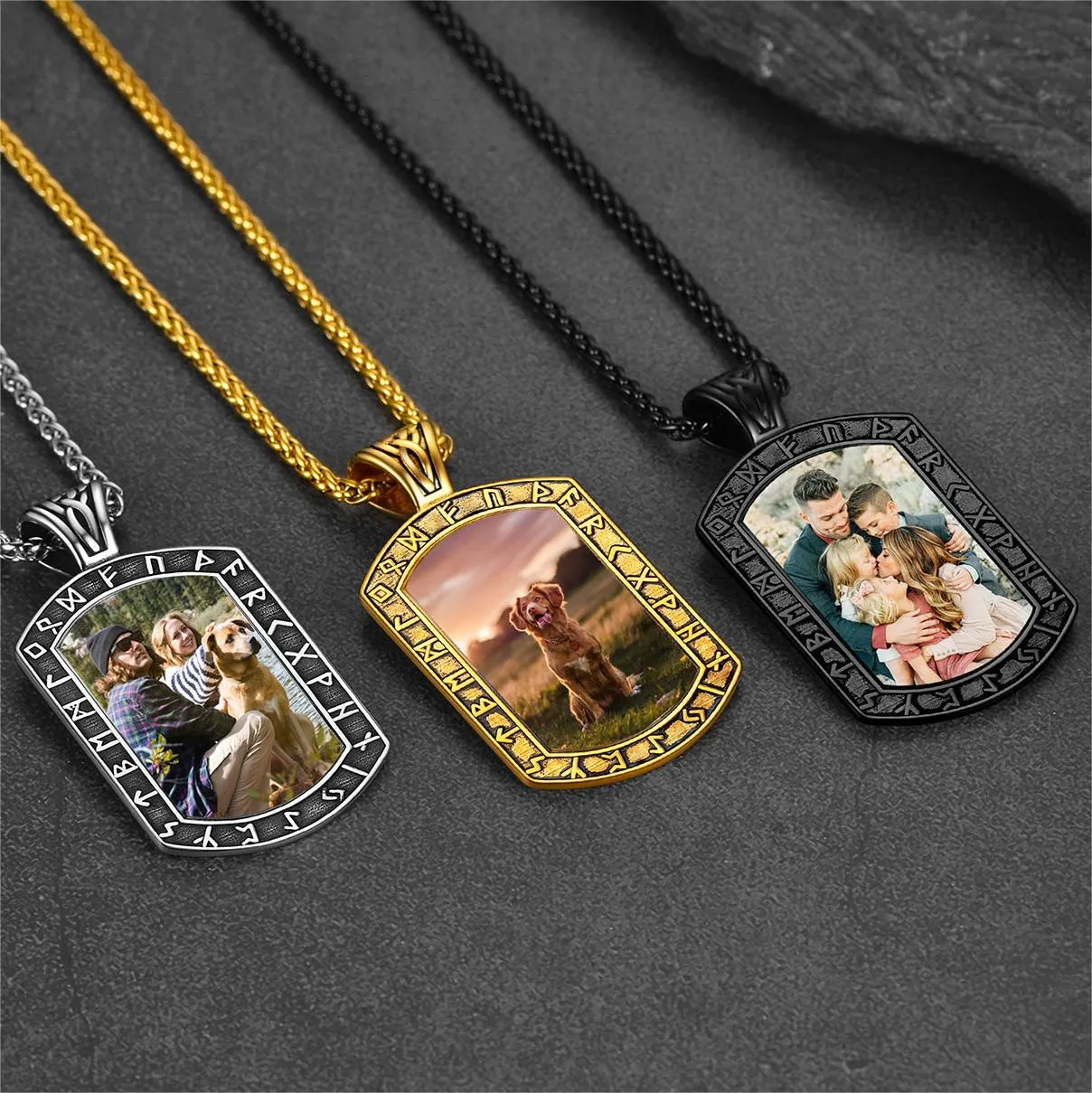 Personalized Picture Dog Tag Necklace with Viking Runes for Men sold by FaithHeart product image thumbnail 3
