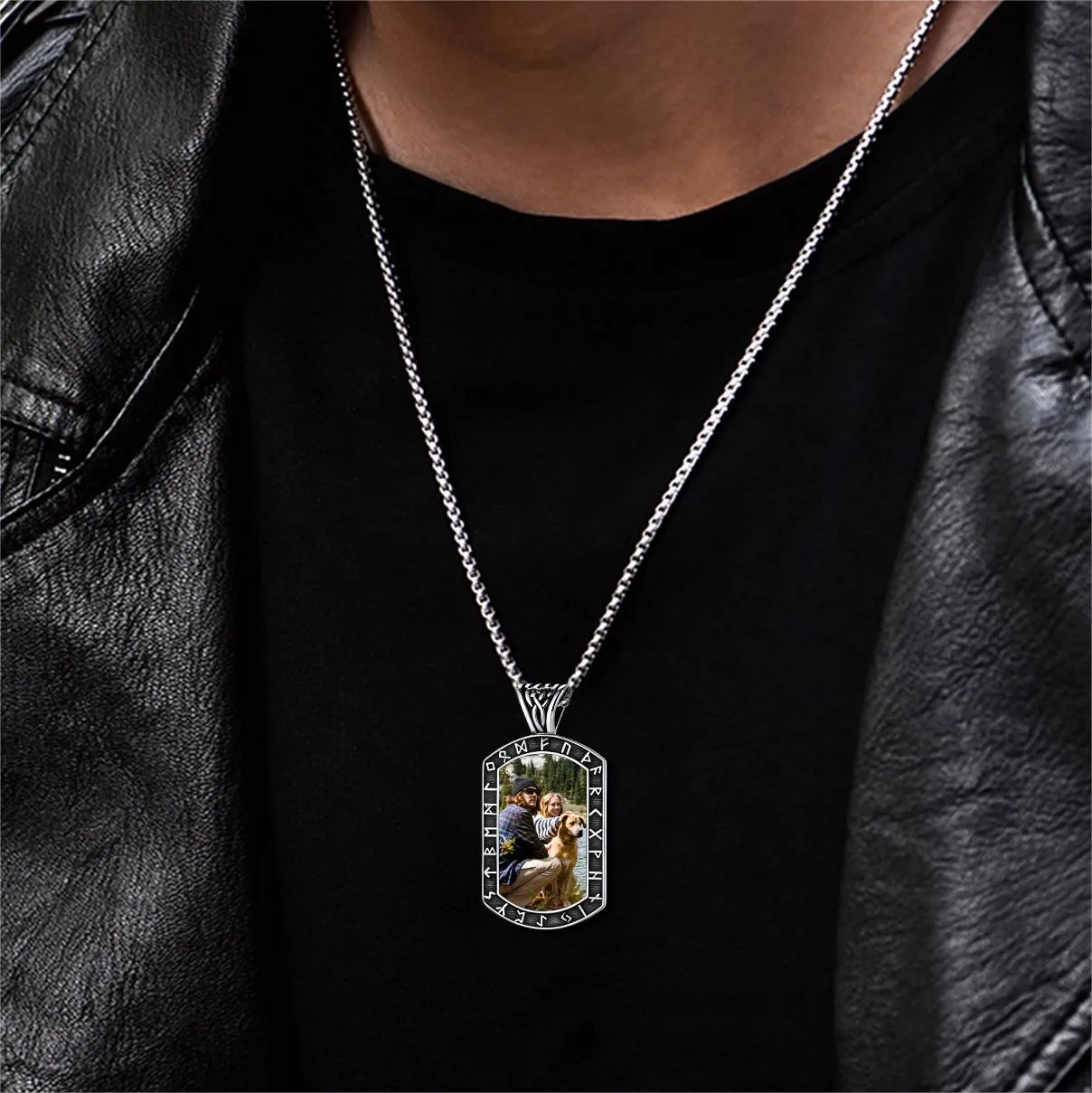 Personalized Picture Dog Tag Necklace with Viking Runes for Men sold by FaithHeart product image thumbnail 2