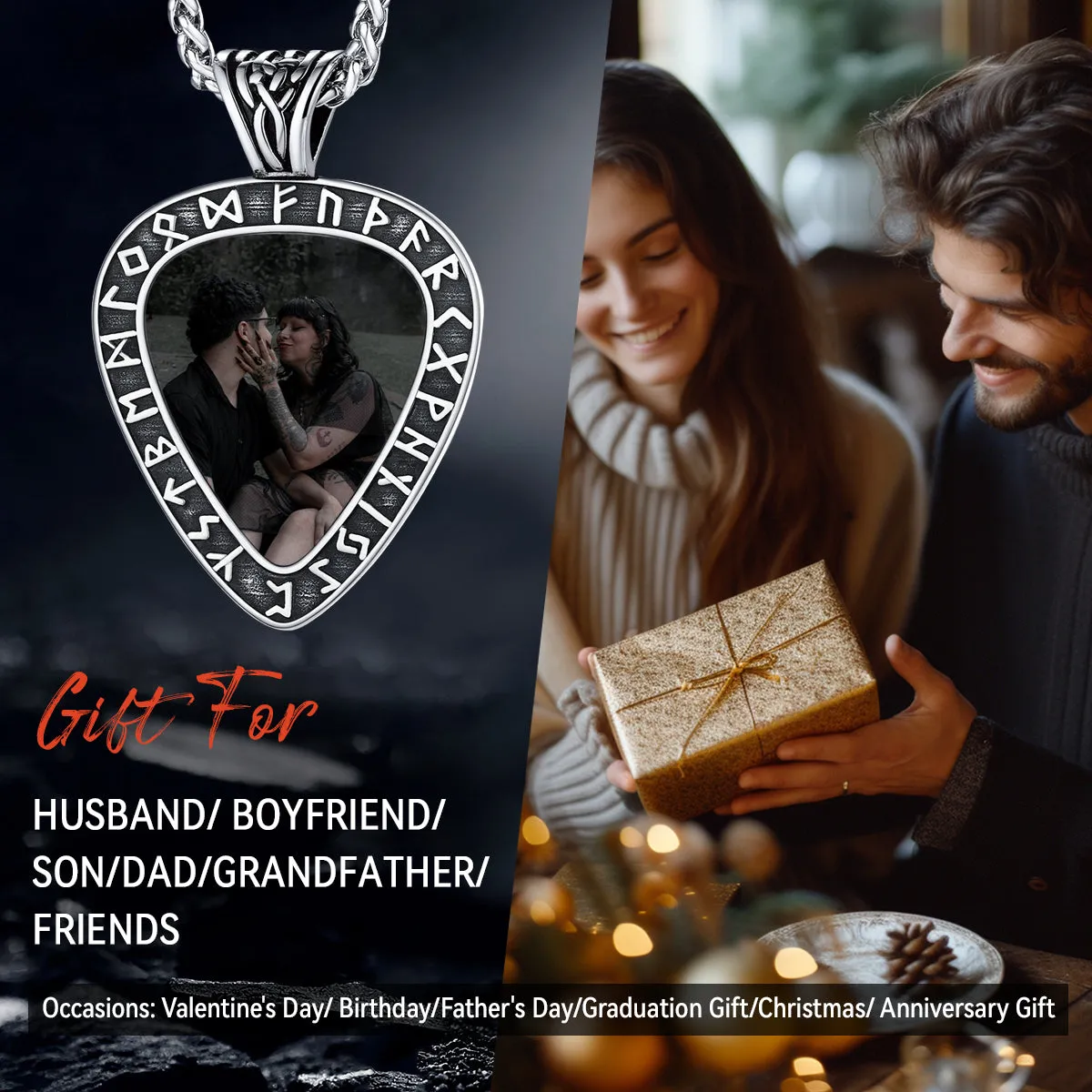 Customized Heart Photo Necklace with Viking Runes sold by FaithHeart product image thumbnail 3