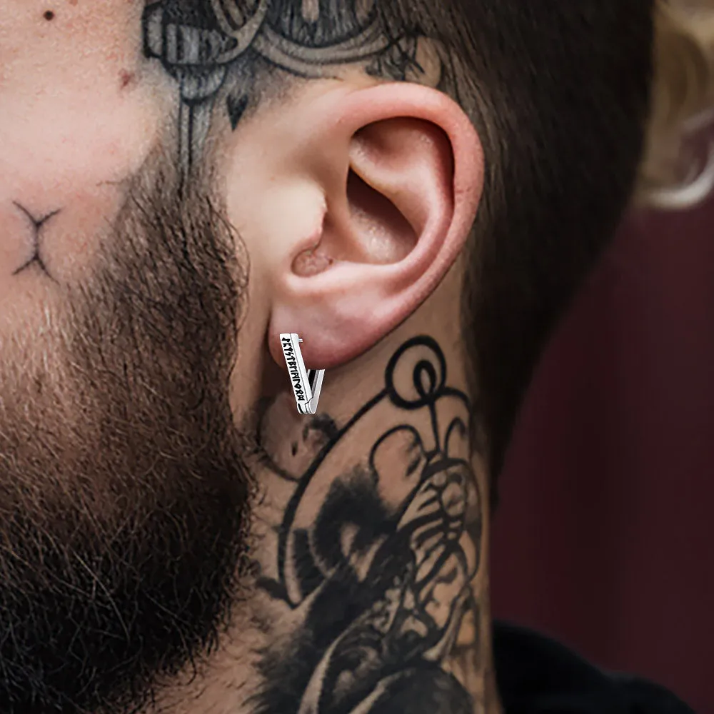 Triangle Huggie Hoop Earrings with Viking Runes For Men sold by FaithHeart product image thumbnail 2