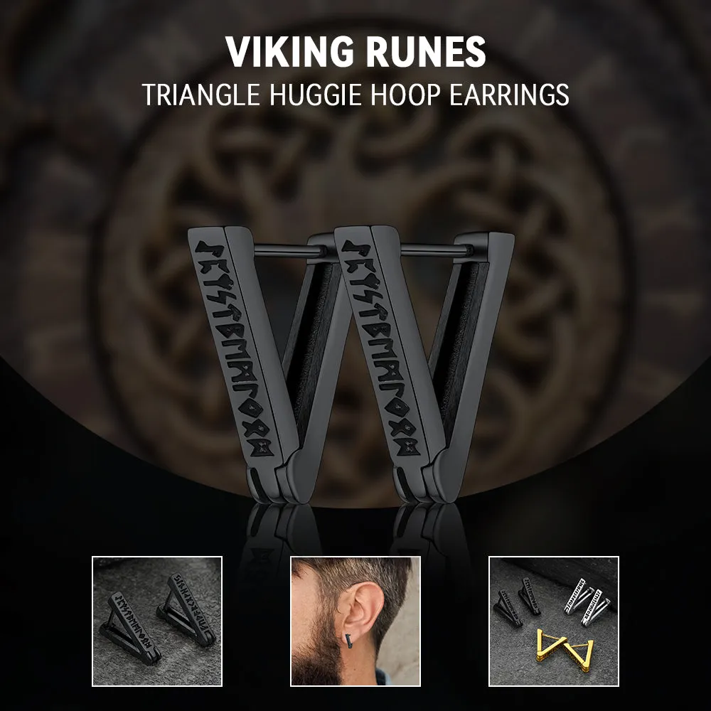 Triangle Huggie Hoop Earrings with Viking Runes For Men sold by FaithHeart product image thumbnail 5