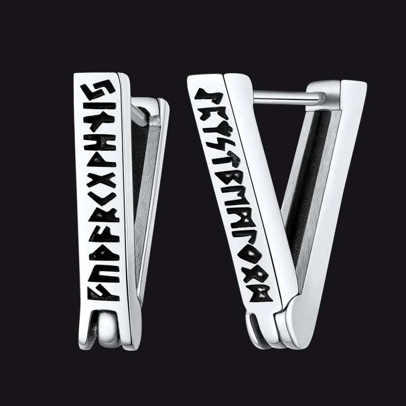 Triangle Huggie Hoop Earrings with Viking Runes For Men sold by FaithHeart