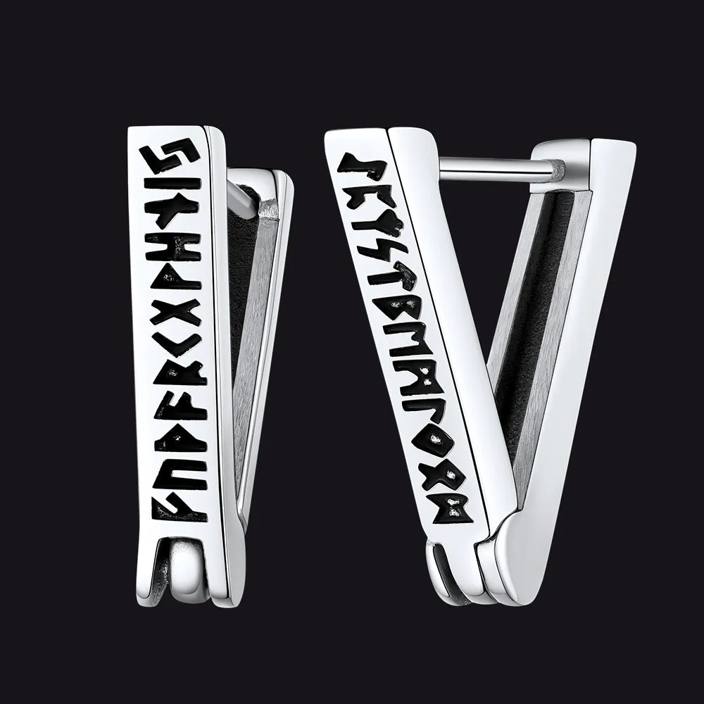 Triangle Huggie Hoop Earrings with Viking Runes For Men sold by FaithHeart