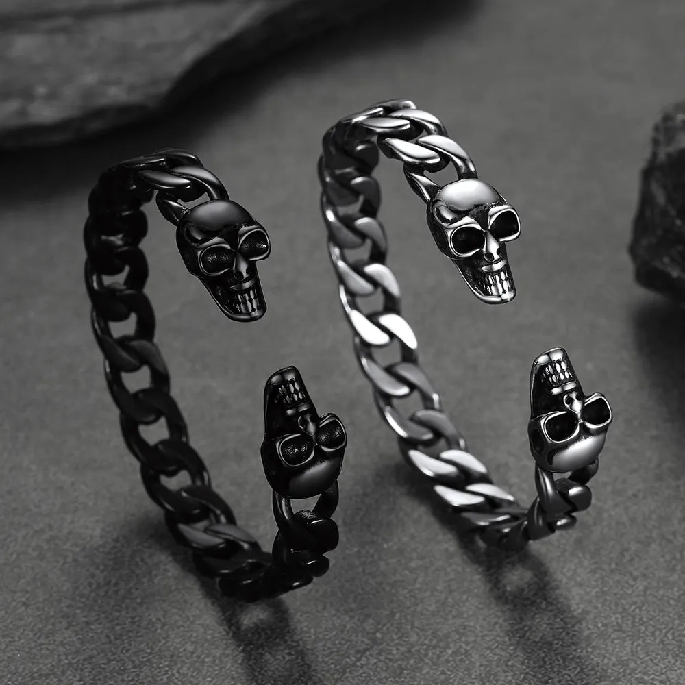 Hallween Gothic Skull Skeleton Head Cuban Chain Bracelet Cuff for Men sold by FaithHeart product image thumbnail 4