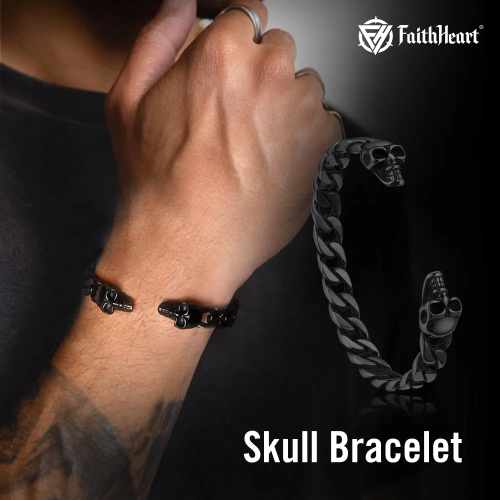 Hallween Gothic Skull Skeleton Head Cuban Chain Bracelet Cuff for Men sold by FaithHeart product image thumbnail 2