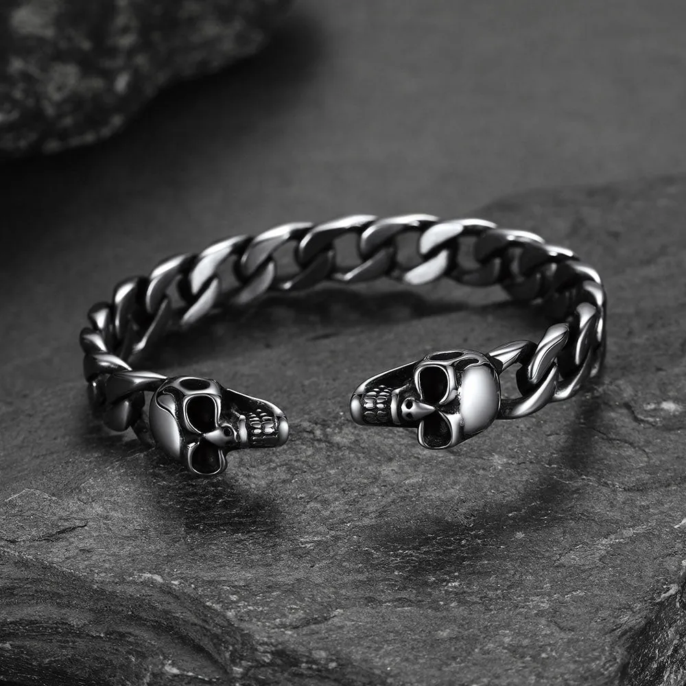 Hallween Gothic Skull Skeleton Head Cuban Chain Bracelet Cuff for Men sold by FaithHeart product image thumbnail 5