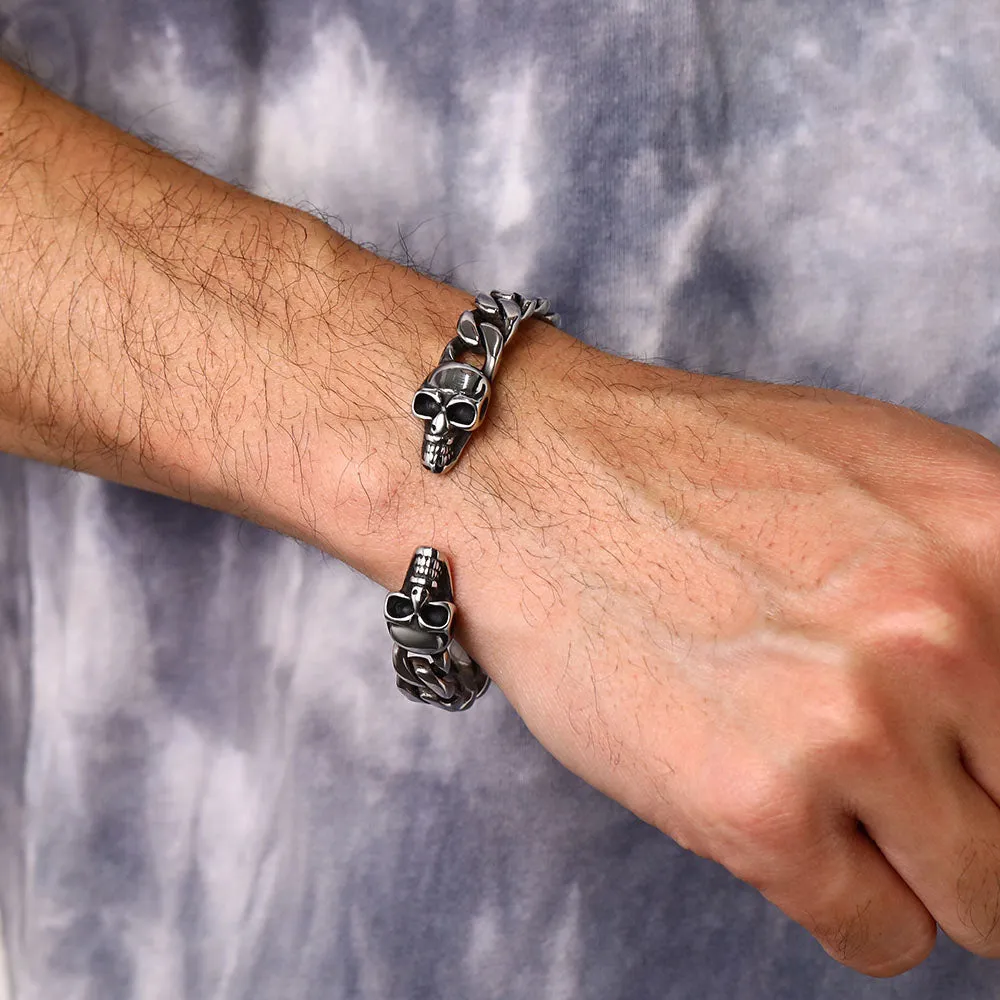 Hallween Gothic Skull Skeleton Head Cuban Chain Bracelet Cuff for Men sold by FaithHeart product image thumbnail 3