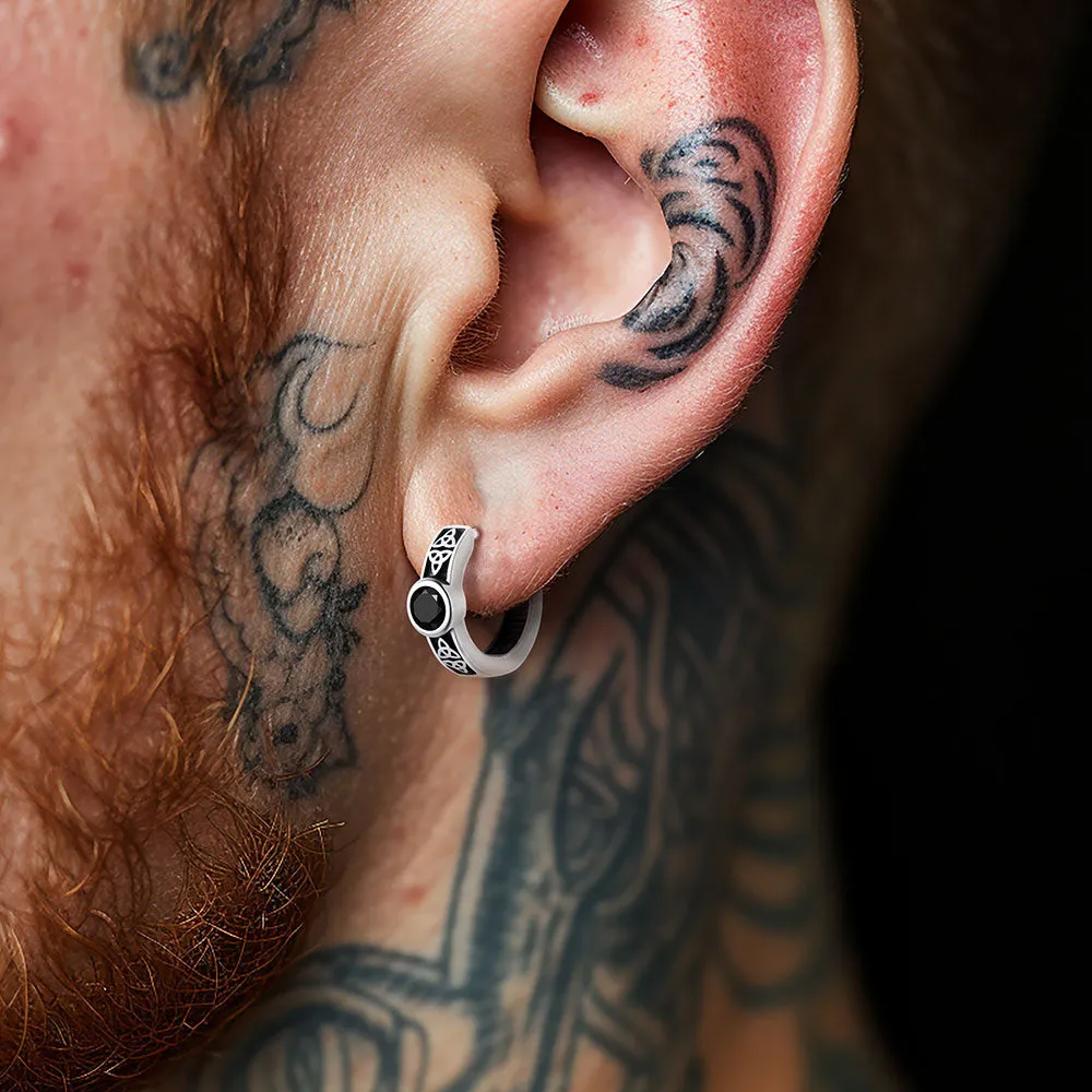 Black Onyx Celtic Knot Huggie Hoop Earrings for Men sold by FaithHeart product image thumbnail 2