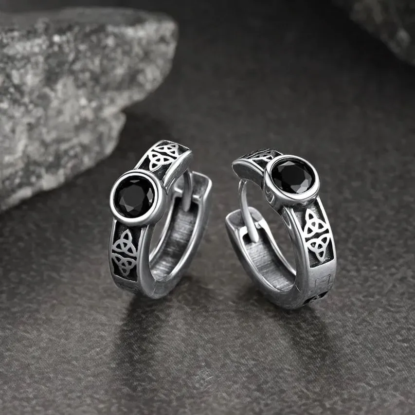Black Onyx Celtic Knot Huggie Hoop Earrings for Men sold by FaithHeart product image thumbnail 5