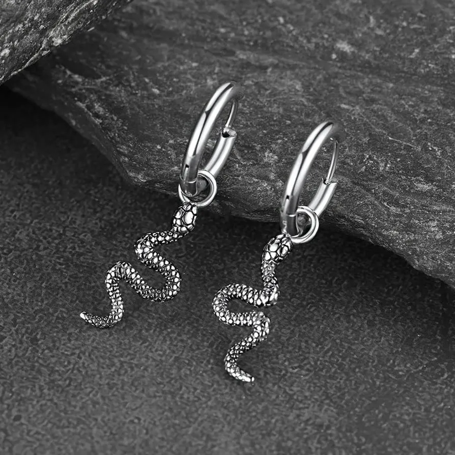 Punk Crawl Snake Drop Hoop Earrings for Men Women sold by FaithHeart product image thumbnail 5