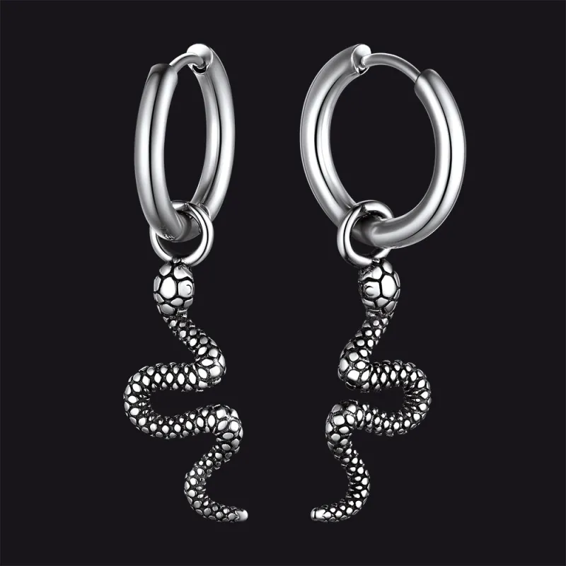 Punk Crawl Snake Drop Hoop Earrings for Men Women sold by FaithHeart