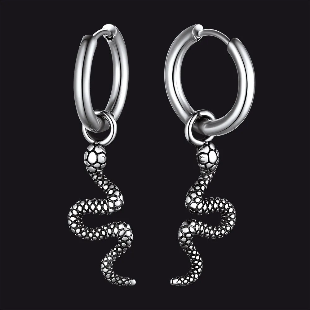 Punk Crawl Snake Drop Hoop Earrings for Men Women sold by FaithHeart