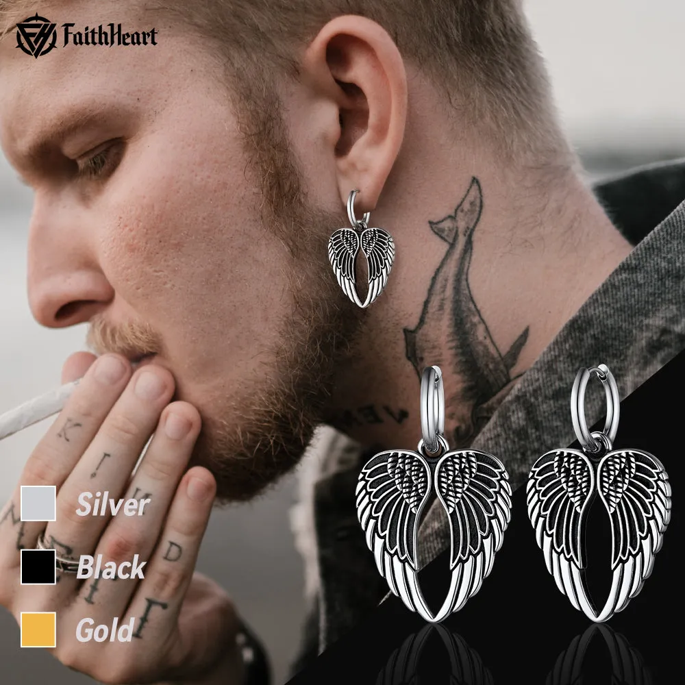 Flash Sale Punk Angel Wing Hoop Dangle Earrings for Women Men sold by FaithHeart product image thumbnail 2