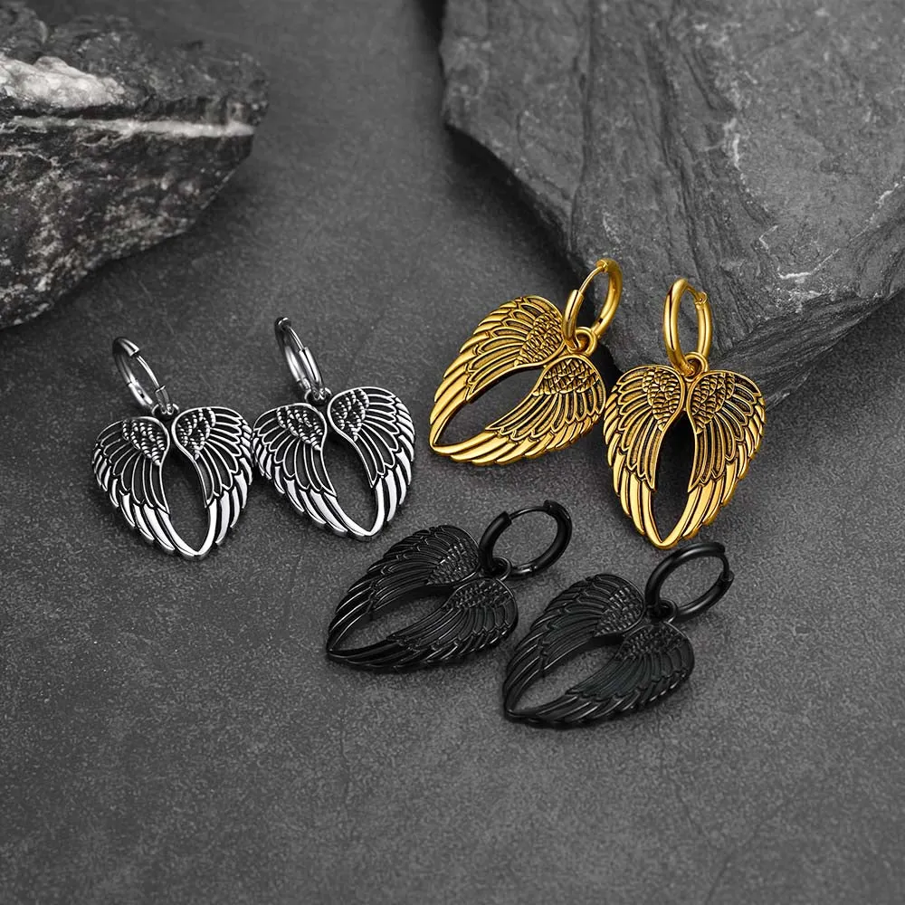 Flash Sale Punk Angel Wing Hoop Dangle Earrings for Women Men sold by FaithHeart product image thumbnail 4