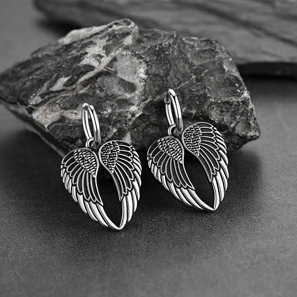 Flash Sale Punk Angel Wing Hoop Dangle Earrings for Women Men sold by FaithHeart product image thumbnail 5