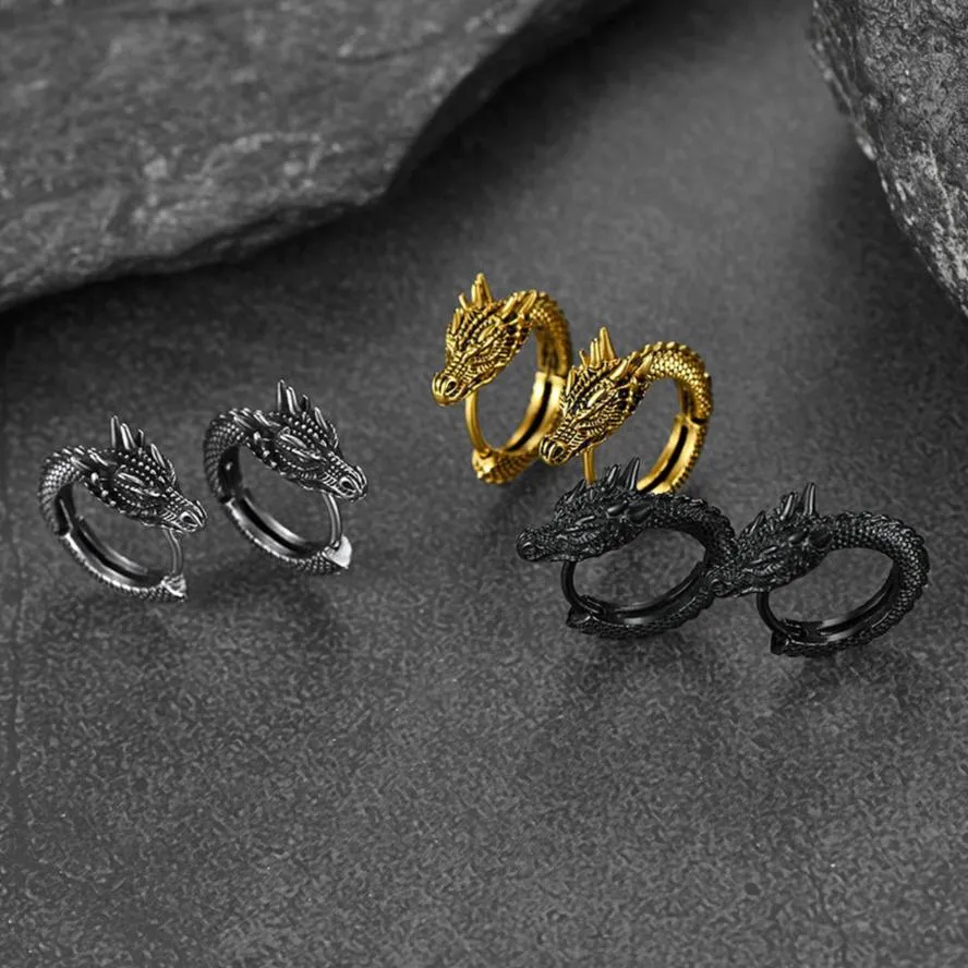 Punk Small Dragon Hoop Earrings for Men Women sold by FaithHeart product image thumbnail 5