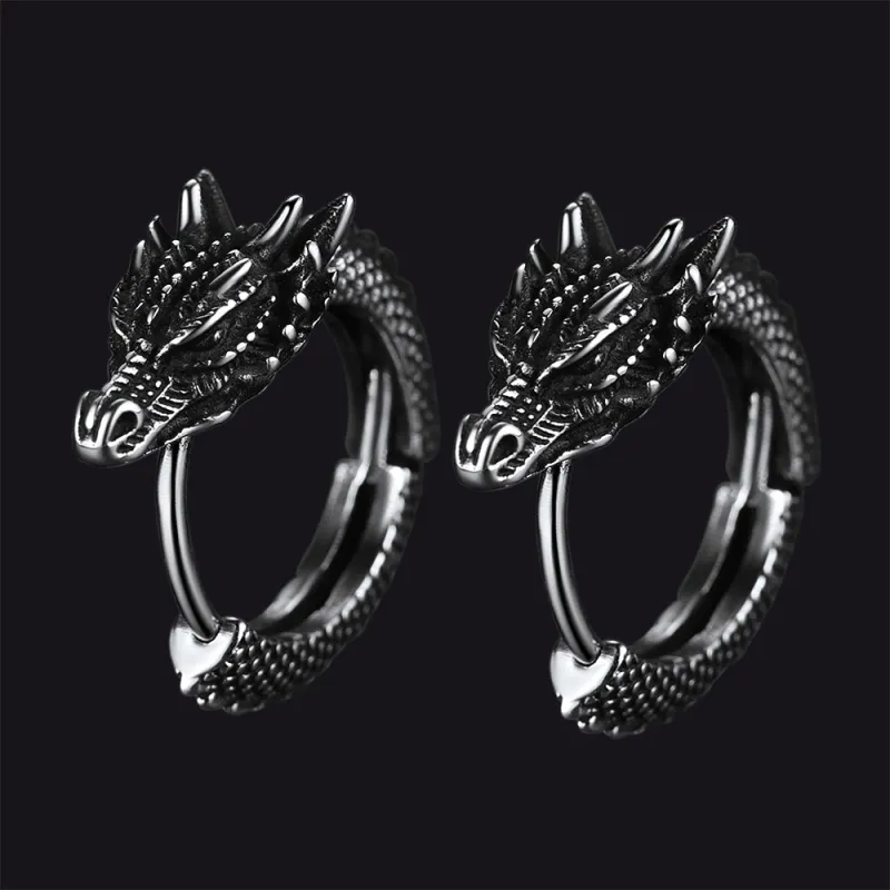 Punk Small Dragon Hoop Earrings for Men Women sold by FaithHeart