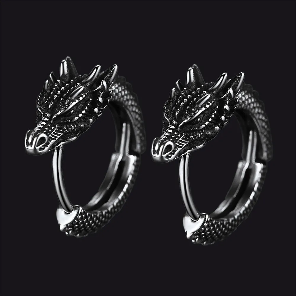 Punk Small Dragon Hoop Earrings for Men Women sold by FaithHeart