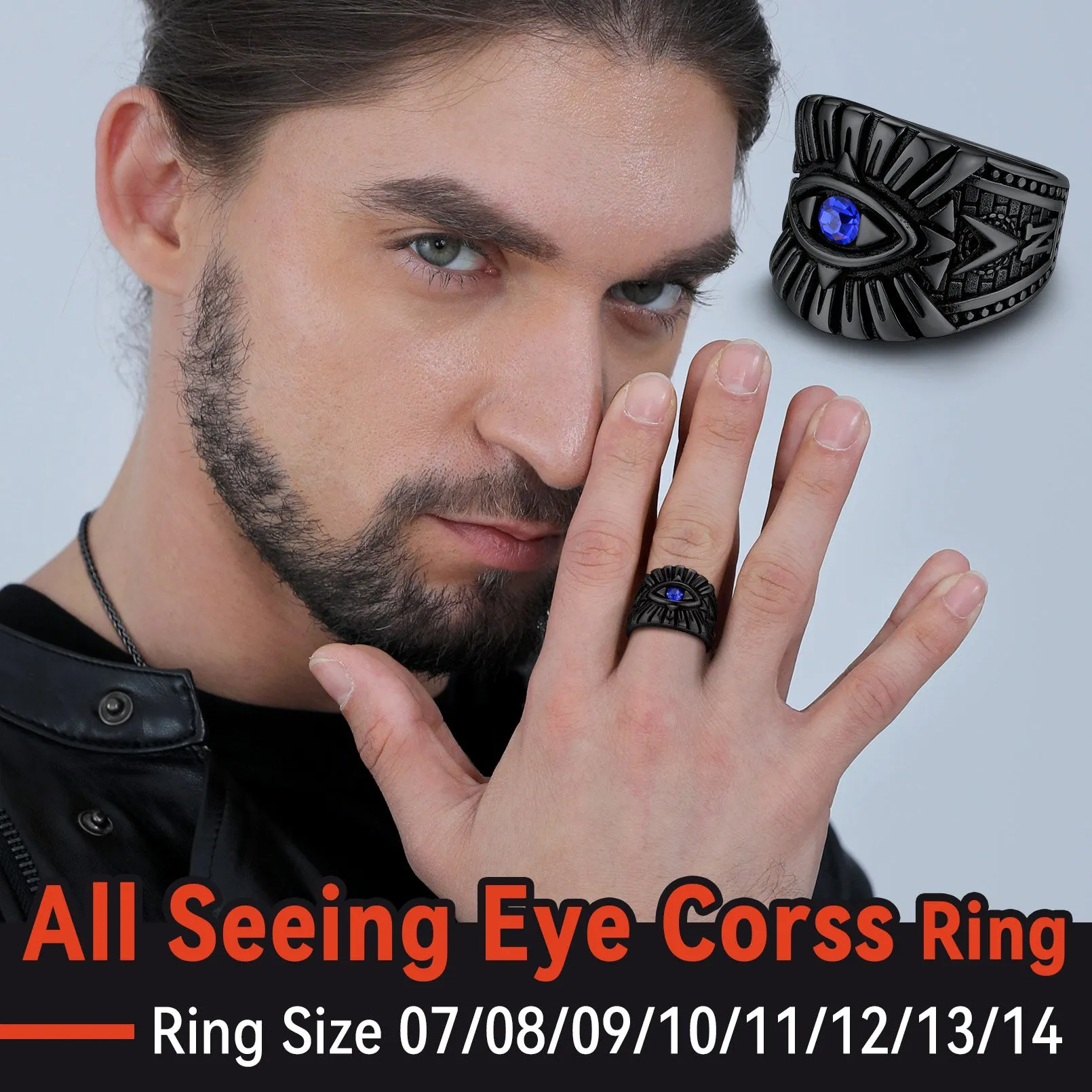 Blue Sapphire All Seeing Eye Stainless Steel Ring sold by FaithHeart product image thumbnail 4